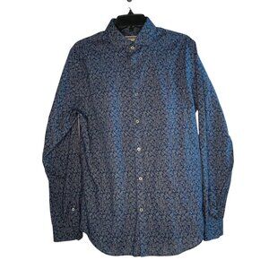 Express Fitted Button Up Men's size Medium 15-15.5 Long Sleeve Blue Floral White